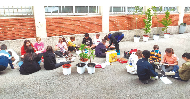 Alumnado de 6.º de primaria del CP Príncipe de Asturias de Gijón desarrollando una iniciativa medioambiental